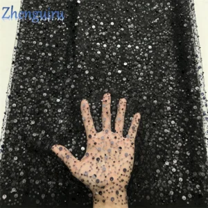African Heavy Silver Sequins High Quality Lace