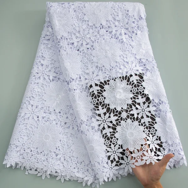 African Guipure Lace Fabric 2024 High Quality Sequins White Lace Fabric Nigerian Fabric 5 Yard Cord Lace for Evening Dress A3610 - Image 3