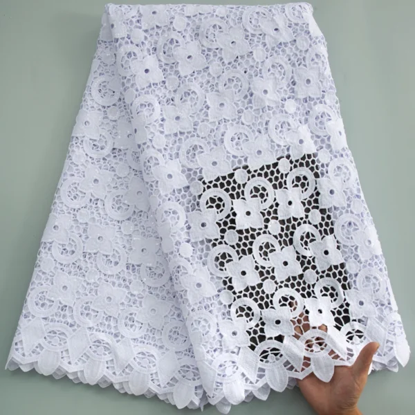 African Guipure Lace Fabric 2024 High Quality Sequins White Lace Fabric Nigerian Fabric 5 Yard Cord Lace for Evening Dress A3610 - Image 4