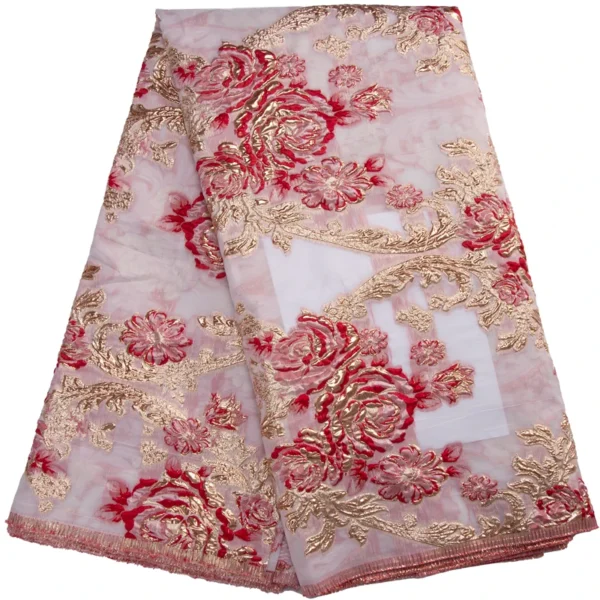 Luxury French Gilded Lace Fabric 2025 High Quality African Brocade Jacquard Lace Nigerian Organza Lace Fabric For Wedding Dress - Image 2